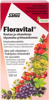 Salus Blutsaft Floravital rautaa ja vitamiineja täysmehu-yrttiuutoksessa 500 ml