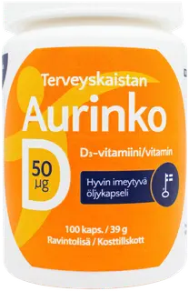 Terveyskaistan Aurinko D 50 µg D3 vitamiini 100 kaps.