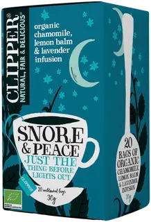 Clipper Snore & Peace. Luomu yrttihauduke, sisältää kamomillaa, sitruunamelissaa ja laventelia 30g / 20 pussia