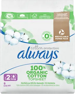 Always Cotton Protection Long S2 siivekkeillä 9kpl terveysside