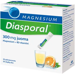 Diasporal appelsiininmakuinen magnesium juomajauhe 300mg ravintolisä 100g/20kpl