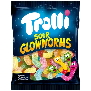 Kummikommid sour glowworms Trolli 200g