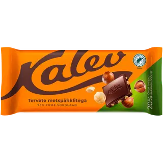 Tume šokolaad tervete metspähklitega, KALEV, 100 g