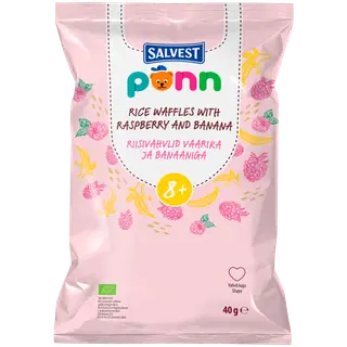 PÕNN Ökoloogilised Riisivahvlid vaarika ja banaaniga 40 g 8+ 40g