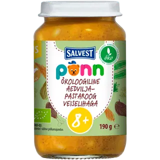 Põnn Ökoloogiline Aedvilja-pastaroog veiselihaga 190 g, alates 8-elukuust