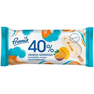 Premia 40% Vähema suhkruga Koorejäätis mango-passioni 50g/100 ml