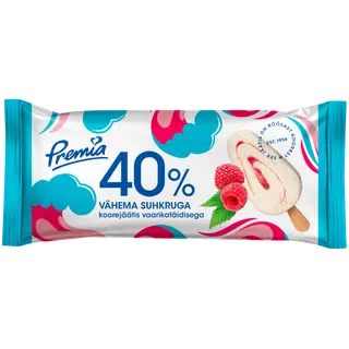 Premia 40% Vähema suhkruga Koorejäätis vaarika 50g/100 ml