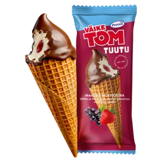 Väike Tom Vanilli-Koorejäätis Maasika-Mustsõstra šokolaadi glasuuris 75 g/110 ml