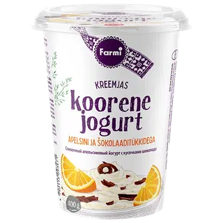 Farmi koorene jogurt apelsini ja šokolaaditükkidega 4,7%, 400 g