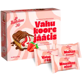 Balbiino Vahukoorejäätis Maasikatoormoosiga vahvlilaevukeses 6x130ml/70 g