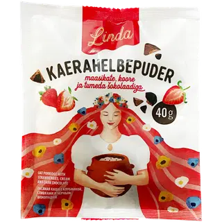 Linda kaerahelbepuder maasikate, koore ja tumeda šokolaadiga 40g