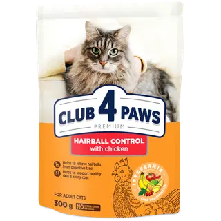 Club4Paws Premium Hairball control. Kuivtoit täiskasv. kassile, 0,3 kg