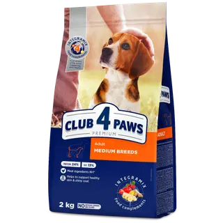 Club4Paws Premium kuivtoit täiskasvanud keskmist tõugu koertele, seedimist toetav ja kiudainerikas, kanaga, 2 kg