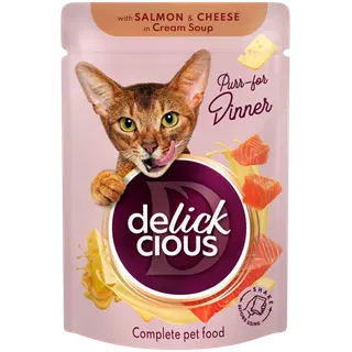 Delickcious Täisväärtuslik konserv täiskasvanud kassidele – Kreemjas lõhe-juustu kiusatus, 85 g