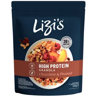 Lizi’s granola kõrge valgusisaldusega müsli šokolaadi ja maapähkliga 350g
