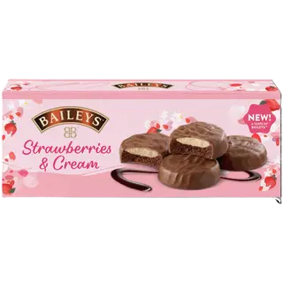 Baileys Creams maasikamaitselise kreemitäidise ja piimašokolaadiglasuuriga kakaoküpsised, 128 g