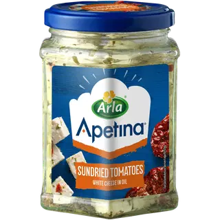 Arla Apetina vahemerepärase valge juustu kuubikud maitseõlis päikesekuivatatud tomatitega 265g/140 g
