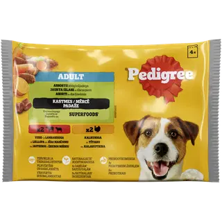 Täistoit. Koeraeine 4-pakk looma- ja küülikulihaga/kalkuniliha ja porganditega kastmes, PEDIGREE, 400g