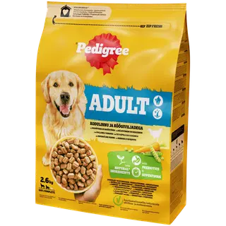 Pedigree kuivtoit Adult, kodulinnu ja köögiviljadega , 2.6kg