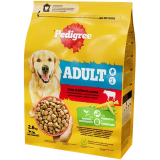 Pedigree kuivtoit täiskasvanud koertele, veise ja juurviljadega , 2.6 kg