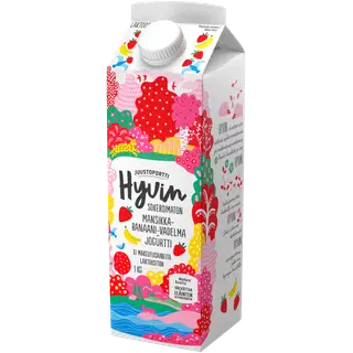 Juustuportti Hyvin suhkruvaba jogurt maasika-vaarika laktoosivaba 1kg