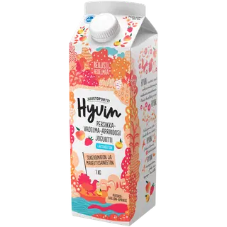 Juustoportti Hyvin virsiku-, vaarika- ja aprikoosimaitseline laktoosivaba jogurt, 1 kg