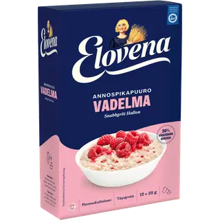Elovena vähendatud suhkrusisaldusega vaarika-kiirpudruportsjonid 12 × 35 g