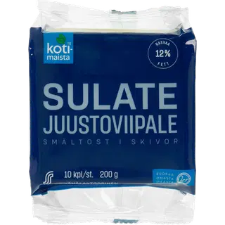 Kotimaista vähese laktoosisisaldusega sulatatud juustu viilud (12%), 200 g
