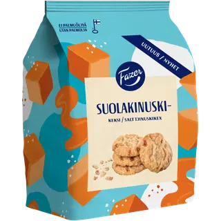 Fazer küpsised karamellitükkide (6%) ja meresoolaga (0,6%), 270g, u. 58tk