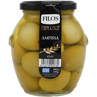 Filos Deluxe rohelised Amfissa oliivid kividega 400/220 g