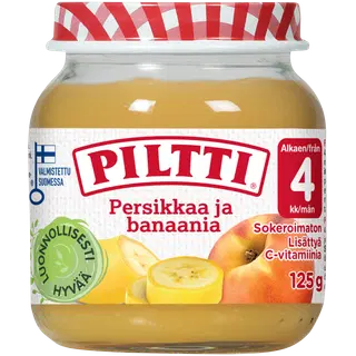 Piltti virsiku-banaanipüree 125 g, alates 4-elukuust