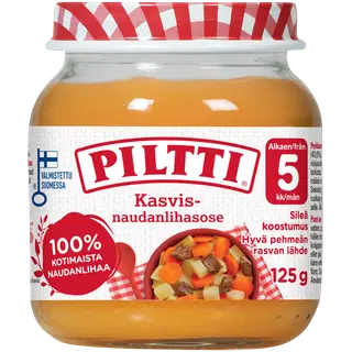 Piltti lastetoit veiseliha ja köögiviljadega 125 g, alates 5-elukuust