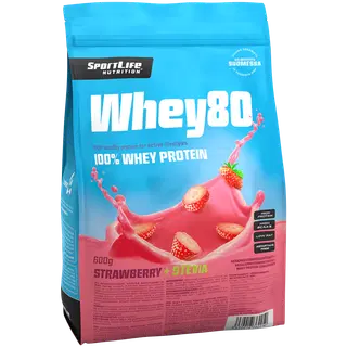 Sportlife vadakuvalk Whey80 maasika, steviaga, 600 g
