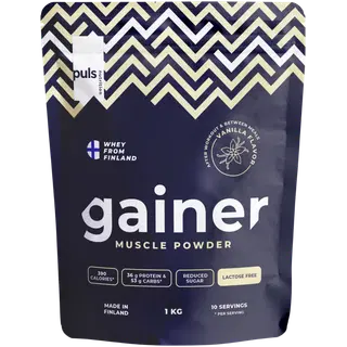 PULS Gainer lihasmassi joogipulber vaniljemaitseline, laktoosivaba 1 kg