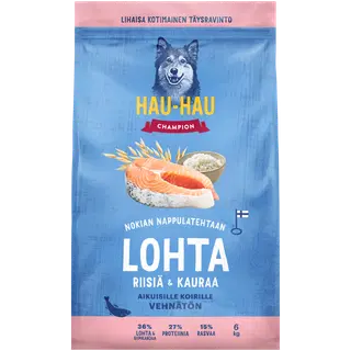 Hau-Hau Champion kuiv koeratoit koertele lõhe, riisi ja kaeraga, 6kg