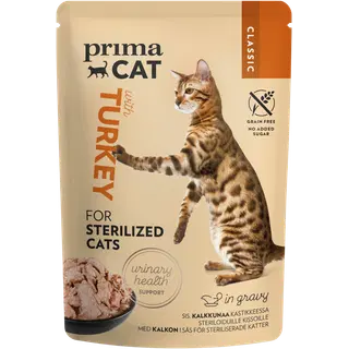 PrimaCat Classic kassitoit steriliseeritud kassidele kalkunilihaga kastmes 85g