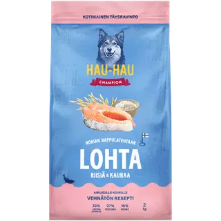 Hau-Hau Champion kuivtoit täiskasv.koertele lõhe, riisi ja kaeraga 2kg