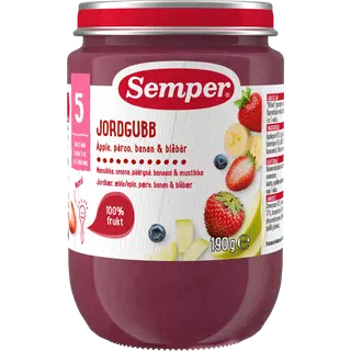 Semper maasika-õuna-pirni-banaani-mustika puuviljapüree 5k 190g