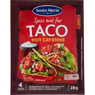 Santa Maria Taco Hot Cayenne Spice Mix, maitseainesegu tortilja- ja takotäidistele, 28 g