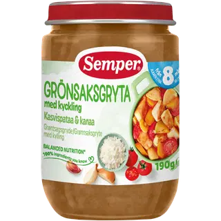 Semper juurvilja-kanapada küüslauguga 190 g, alates 8-elukuust