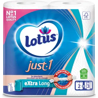 Lotus just1 majapidamispaber Extra Long poolleht 2 rulli