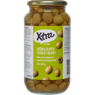Xtra rohelised oliivid paprikatäidisega 935/550 g