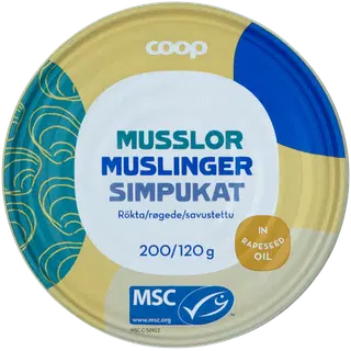 Coop suitsutatud sinised rannakarbid rapsiõlis 200/120g