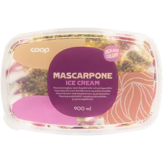 Coop Gourmet Mascarponejäätis Pistaatsiapähklite ja Metsamarjakastmega 900 ml