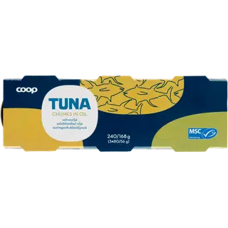 Coop tuunikala tükid päevalilleõlis 240/168g
