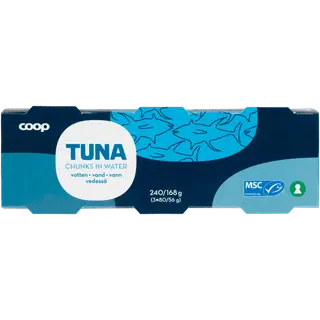 Coop tuunikalatükid vees 240/168 g