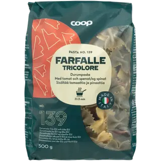 Coop farfalle durumpasta tomati ja spinatiga 500g