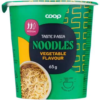 Coop nuudlid (86%) vürtsisegu ja köögivilja maitsega (8,5%), maitseõli ja tšilliga 65 g