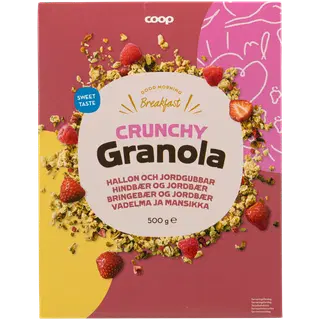 Coop magus granola külmkuivatatud vaarikatükkidega 1,5% ja maasikatega 1,5% 500g