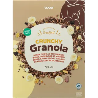 Coop magus granola banaanilaastutükkidega 8%, jogurtiga 7%, tumeda šokolaadiga 2% ja piimašokolaadiga 2% 700g
